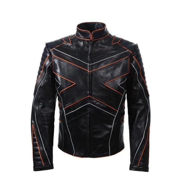 

2020 black men american style x-men biker's leather jacket plus size xxxxl genuine cowhide autumn short motorcycle leather coat
