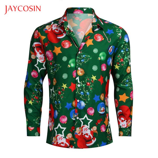 

joycosin men shirt 2019 christmas male clothes casual fashion xmaxs colored balls print slim fit long sleeve v-neck shirt party, White;black