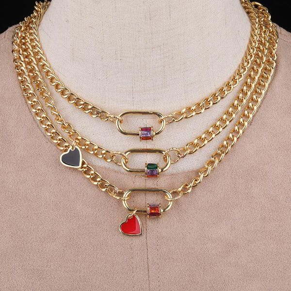 

3pcs/lot rainbow zirconia oval clasps pendant necklace,heart shape charms carabiner buckle metal chains necklace long 18 inch, Silver