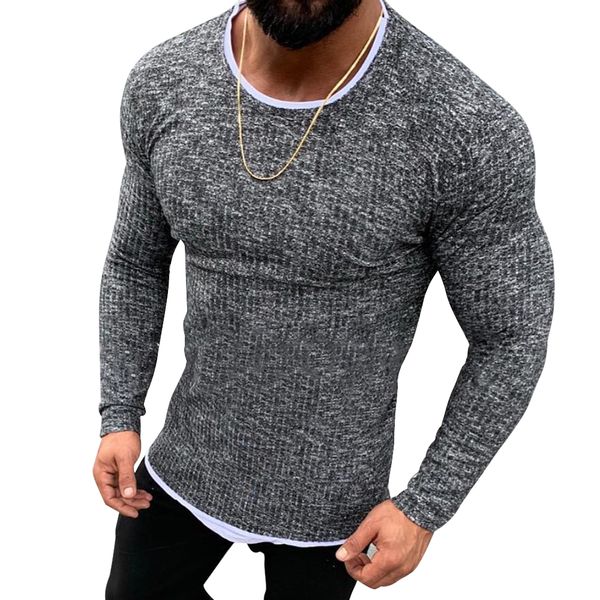

men's fashion double layers knitted o-neck pullovers male long sleeve basic shirt slim fit casual sweaters 2019 new, White;black