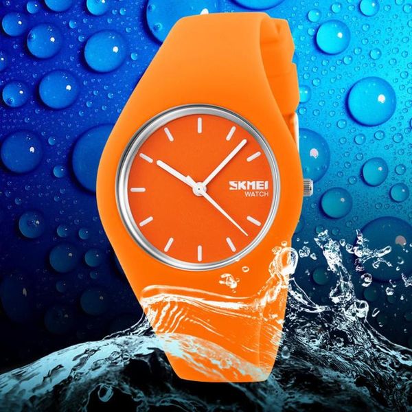 

skmei 9068 мода мужчины женщины повседневная силиконовая лента кварцевые аналоговые тонкие шикарные наручные часы подарок, Slivery;brown