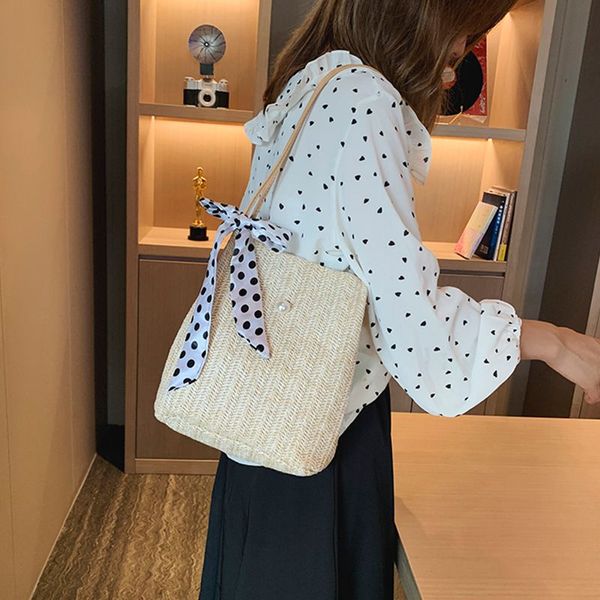 

ocean-style one shoulder straw-woven summer small square bag drawstring bags for women fashion bags new