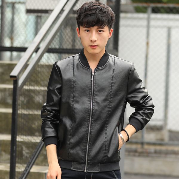 

pepp pepp 2018 spring and autumn new style men jacket slim fit pu leather men's coat men's jacket, Black