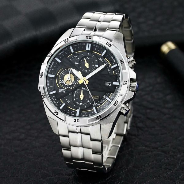 

efr-556 watch mans 316l steel band watch 43.5mm japanese os quartz movement men watch, Slivery;brown