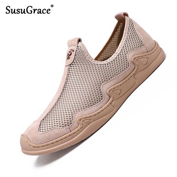 

susugrace 2020 новых мужского мокасины summer air mesh повседневной flats мужской обувь вождение открытого дышащий light слип-on мужская обу, Black