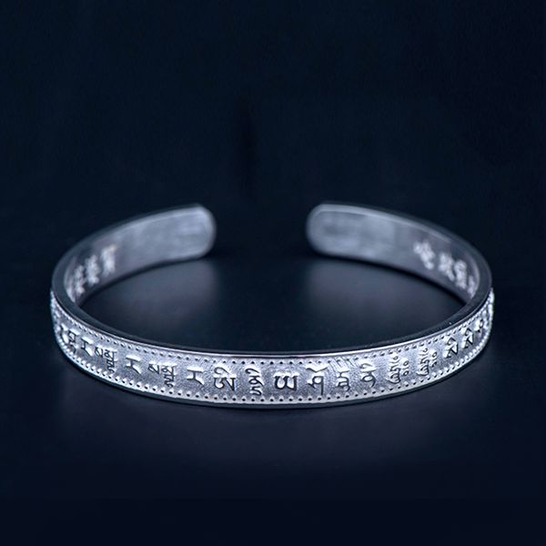 

bangle mandala maha pratisara mantra buddhist scriptures s925 silver bracelet carving pattern adjustable holiday gift men and women, Black