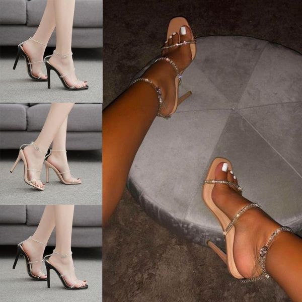 

sandals women high heels sandals 11cm rhinestone shoes party shoes women stilettos platform zapatos de mujer 3.25, Black