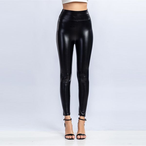 

women faux leather pants matt look pant high waist stretch black leather slim pants leggings, Black;white