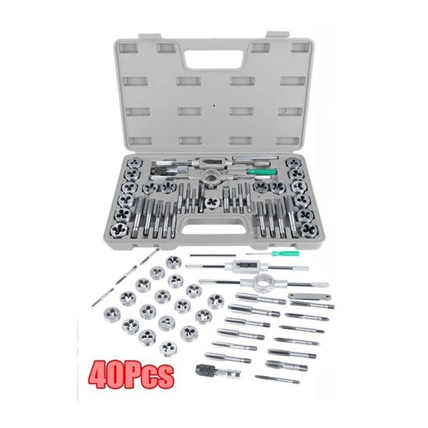 

40pcs/set m3-m12 steel screw nut tap & die set with wrenches & thread gauge heavy duty hand threading tools drop shipping sale