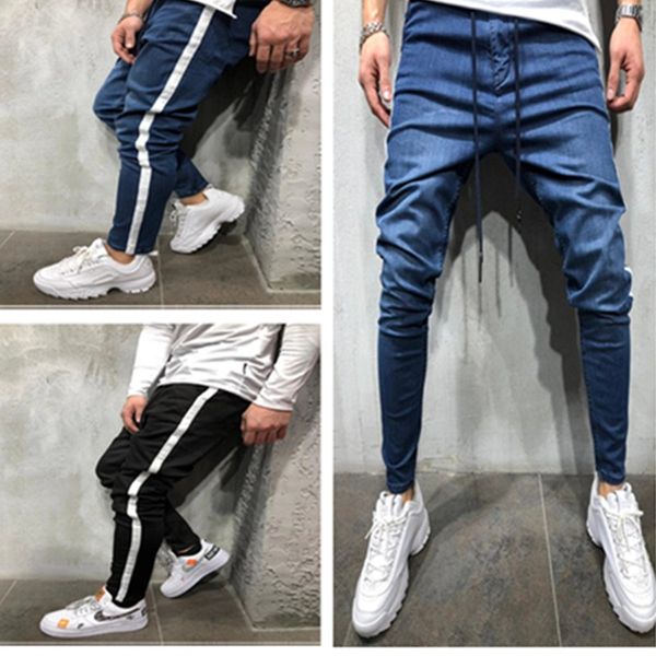 

3 styles men stretchy ripped skinny biker slim fit denim classic casual jeans scratched jean s-3xl, Blue