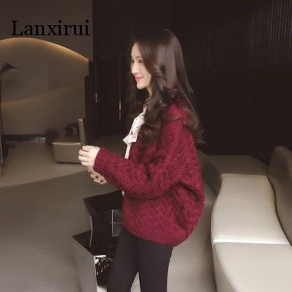 

women's knits & tees cardigan women spring coat collar korean loose burgundy twist sweater backing female casual, White
