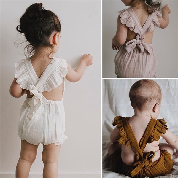 

2018 new retro cute kids baby girl summer romper ruffles backless romper jumpsuit newborn summer toddler casual clothes outfit 3 colors, Blue