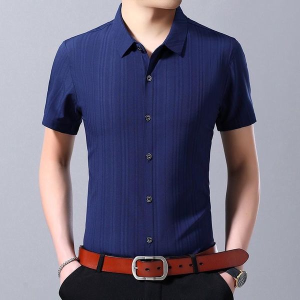 

2019 new fashion brand clothing men shirt short sleeve stripped japanese slim fit shirt button down square casual shirts men, White;black