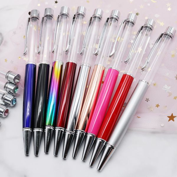 

50pcs high grade diy made crystal colored ballpoint pen metal empty pen birthday valentine's day gift color optional wholesale, Blue;orange