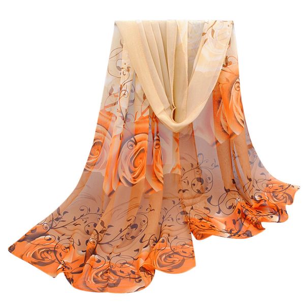 

women beautiful rose silk scarf pattern chiffon summer shawl wrap elegant outdoor long silk scarf bufanda mujer