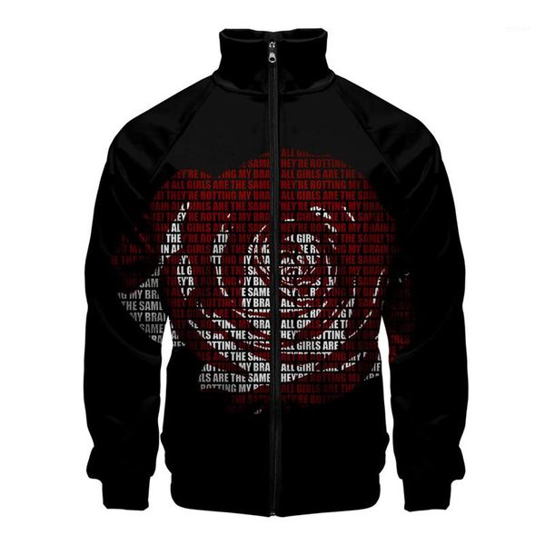 

designer jackets rap 3d printed casual loose zipper long sleeved stand collar jackets fashion mens coats juice wrld mens, Black;brown