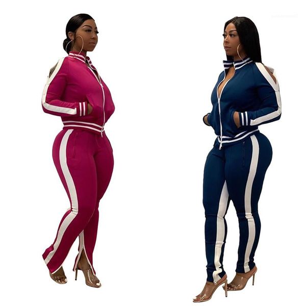 

strapless shoulder casual striped long sleeved zip neck sport suits womens designer tracksuits women tracksuit autumn 2 pieces outfits, Gray
