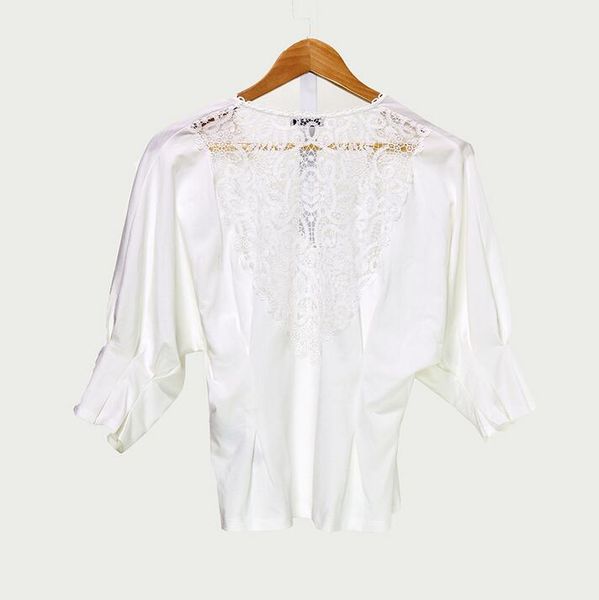

women t-shirt 2019 spring and summer new back v-shaped embroidery knit t-shirt, White