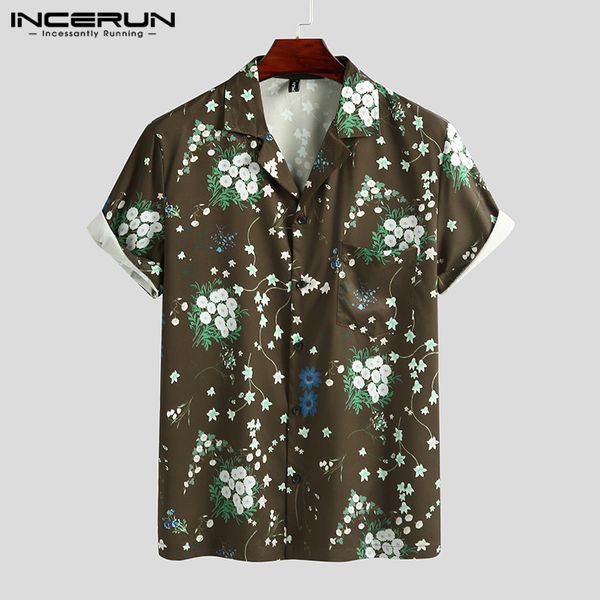 

men's casual shirts 2021 summer men hawaiian shirt beach streetwear lapel short sleeve blouse printed holiday camisa masculina incerun, White;black