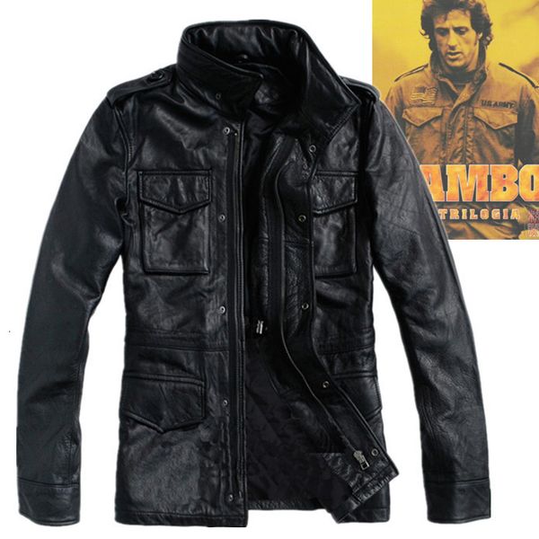 

2020 men genuine leather jackets with four patch pockets classic m65 army jacket plus size casual leather coats for male xxxxxxl, Black