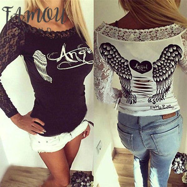 

fashion women lady clothes embroidery casual long sleeve shirt letter slim blouse ladies lace casual clothing 2020, White