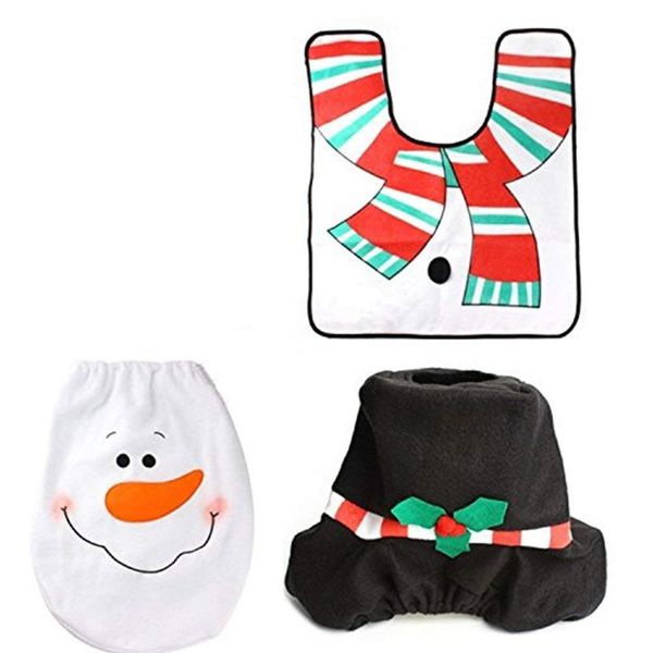 

3 pieces snowman santa toilet seat cover and rug set red christmas decorations for bathroom colorful