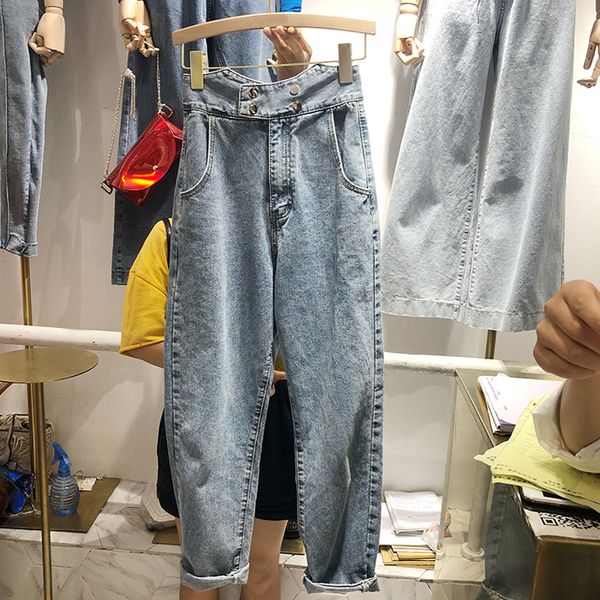 

straight jeans women spring autumn new loose high waist high thin torre harlan radish pants harem denim femme, Blue