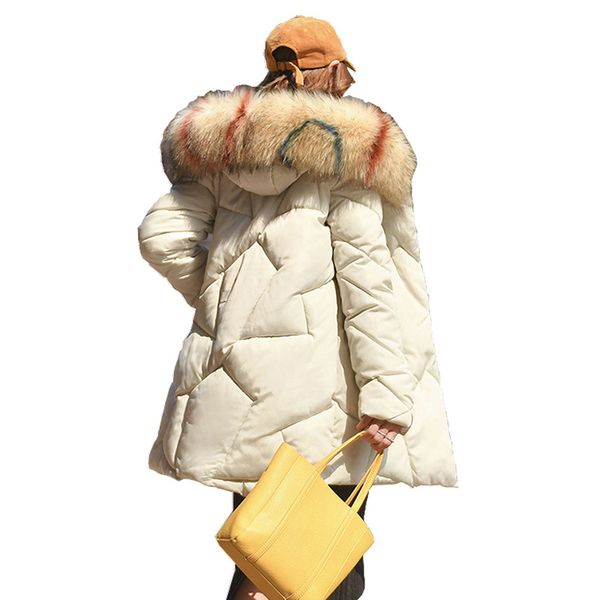 

ladies coat long coats female heavy hair get long big yards warm coat of cultivate morality down parka women 913, Tan;black