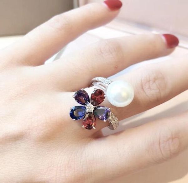 

luxury wedding rings jewelry women flower pearl ring ring s925 sterling silver diamond rings designer b v jewelry