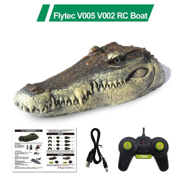 

flytec v005 v002 rc boat 2.4g simulation crocodile head rc remote control electric racing boat for pools head spoof toy y200317