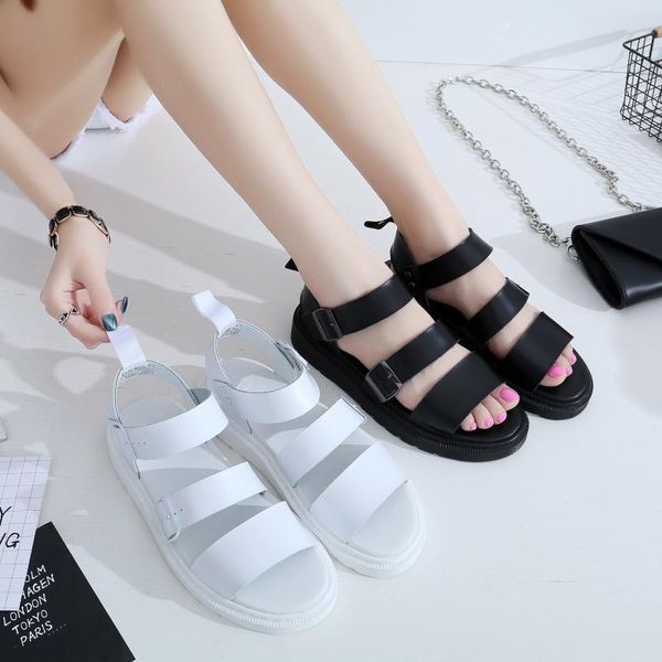 

swyivy chaussure femme genuine leather gladiator sandals women shoes new 2020 summer sandals for women solid flat shoes woman 45, Black