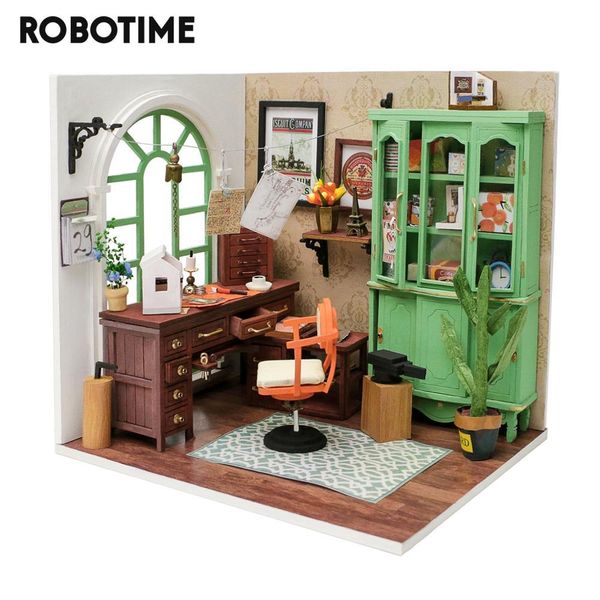 Robotime Nova Chegada DIY Jimmy Casa de boneca de estúdio com móveis Crianças adulto miniatura boneca kits de madeira brinquedo DGM07 T200622