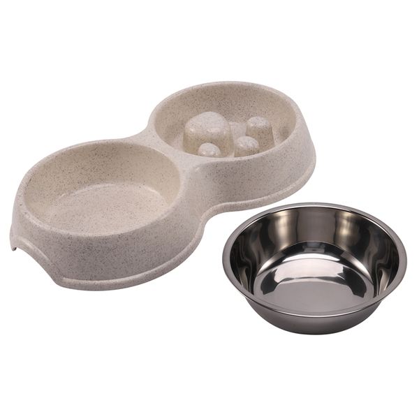 

stainless steel dog pet double bowls plastic slow food bowls feeding and drinking bowls for puppy small dogs feeders