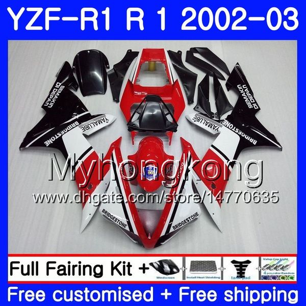 Bodys Para YAMA YZF R 1 YZF 1000 branco vermelho venda quente YZF-1000 YZFR1 02 03 Carroçaria 237HM.6 YZF R1 02 YZF1000 YZF-R1 2002 2003 Carcaça