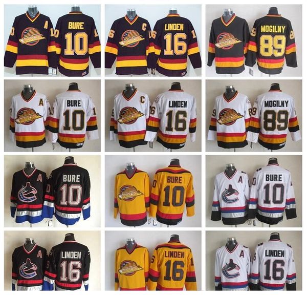 

16 trevor linden jersey men vancouver canucks hockey jerseys 10 pavel bure 89 alexander mogilny stitched black white, Black;red