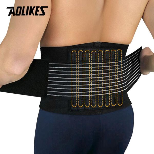 

aolikes 1pcs lumbar support waist pain back supporting brace for fitness weightlifting belts sports safety corrector, Black;gray