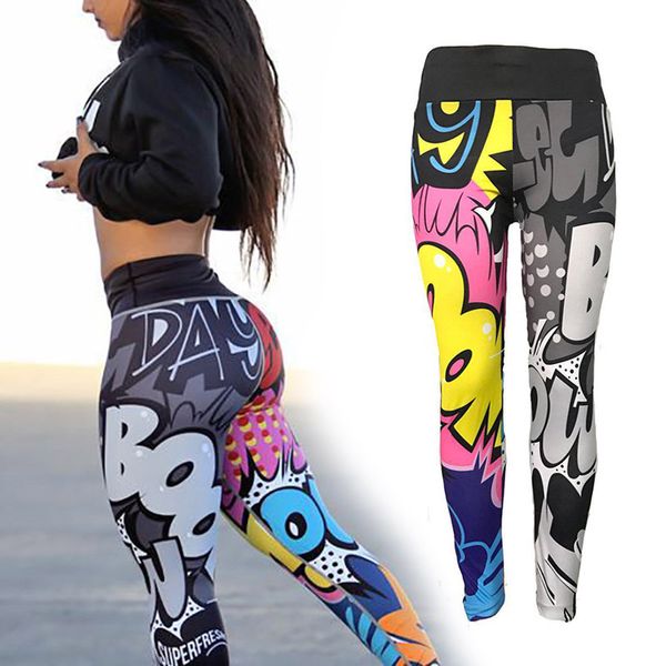 

women yoga pants 3d cartoon print breathable slim fit lifting hips sports pants fh99, White;red