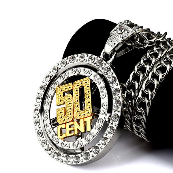 

alloy big jewelry spin 50 cent pendant necklace with 80cm gold silver fashion personalized hip hop jewelry for men women gift