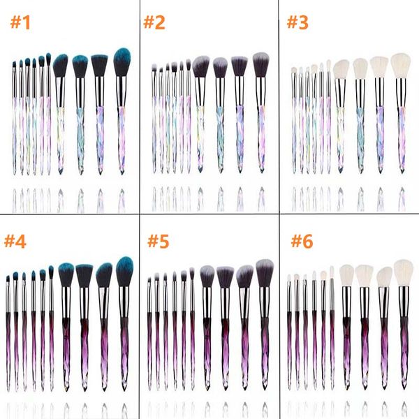 

20set diamond shape rainbow handle 10pcs makeup brushes set ,professional foundation crystal diamond handle makeup brush 6styles in stock