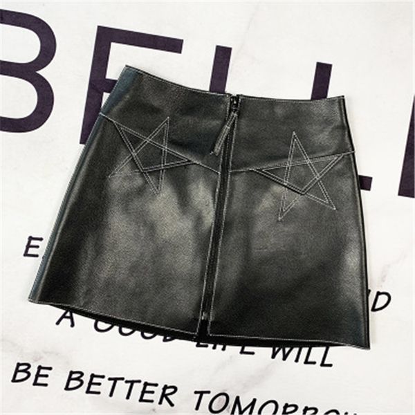 

2020 women spring genuine real sheep leather skirt e48, Black