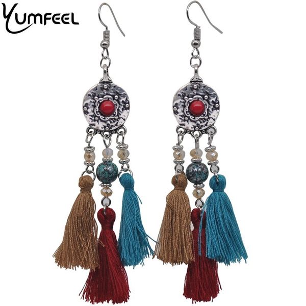 

yumfeel new vintage long tassel earrings handmade 3 color choice beads drop earrings women gifts jewelry, Golden