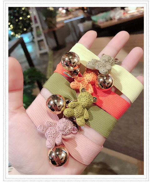 

maxi korean kawaii cute girl simple fashion bear ball hair ring, Pink