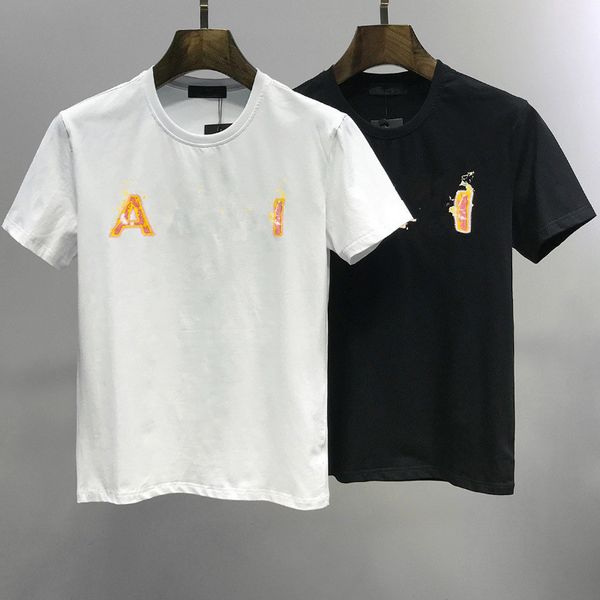 

мужские футболки designer fashion brand high street flame letter печать slim fit с коротким рукавом футболка повседневная одежда m-3xl, White;black