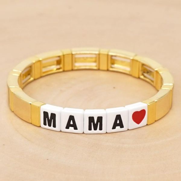 

shinus enamel tile bracelet for mama letter fashion gold bracelets women heart bangles handmade gift for mama, Black