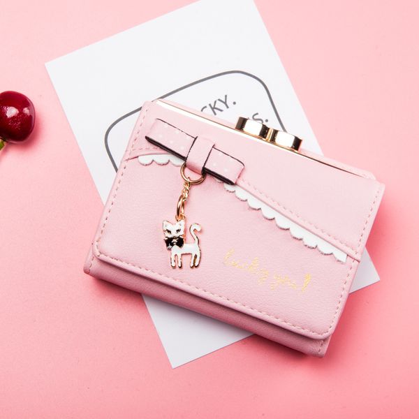 

cute cat women purse teen girls wallets lovely bow school student small wallet pink, Red;black