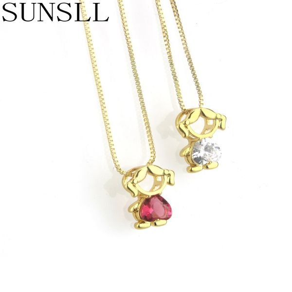

sunsll new design gold necklace copper cubic zirconia boy girl shape necklace for women fashion jewelry pendant gift, Silver