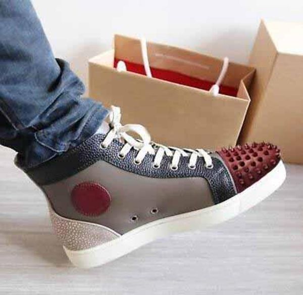 

2019 new designer red bottoms casual shoes slip-on roller boat mens women suede spike crystal leather sport sneakers box dust bag 36-47, Black