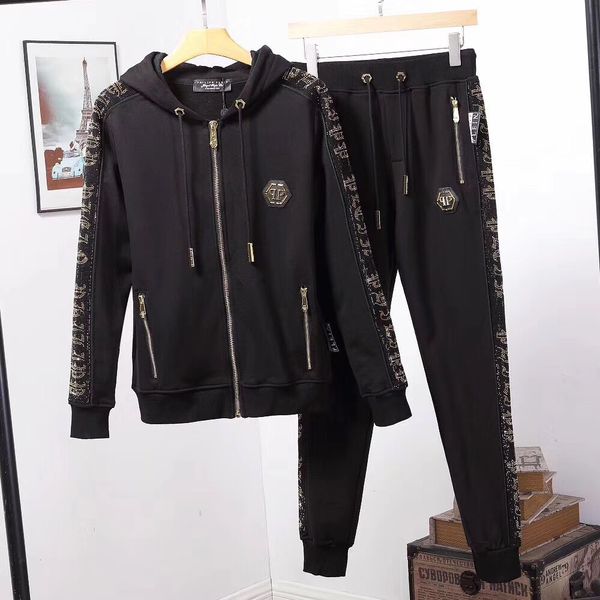 

new suit designer sportswear men's sweat autumn brand sportswear jogging suit heavy industry embroidery hoodie & pants suit sports, White;black