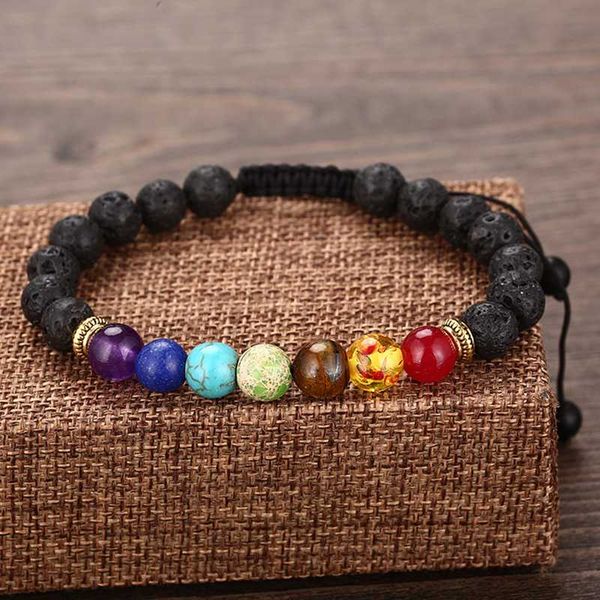 

classic chakra bracelets for women men natural lava stone braslet braided thread braclet 5 styles charm brazalete yoga jewelry, Golden;silver