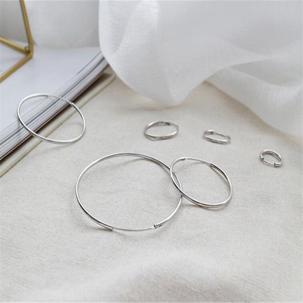 

authentic 925 sterling silver earrings for women men new simple 1.5 thickness geometric round circle hoop earring, Golden;silver